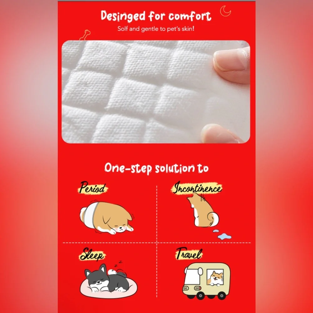 Furcato Dog Diaper Booster Pads 100 Count; Disposable Adhesive Liners (8”x5.5”)